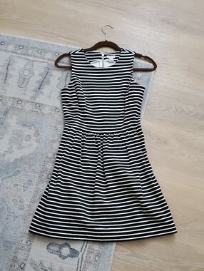 J. Crew Black Off White Striped Sleeveless Dress Pockets SzXXS
